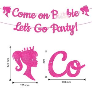 Come on, Let's Go Party Banner with Fringe Curtains, Pink Bachelorette Party Decorations, Pink Themed Bachelorette Backdrop Disco Party Decorations Pink Glitter (Metallic Pink)