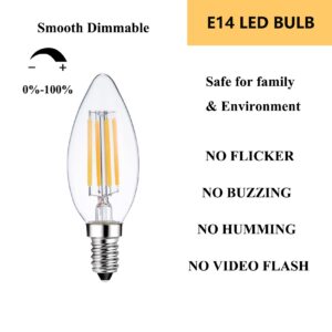 Sunaiony E14 Light Bulb 40 Watt Equivalent Dimmable Candle Bulb 2700K Warm White, Candelabra LED E14 European Light Bulbs, 6 Pack