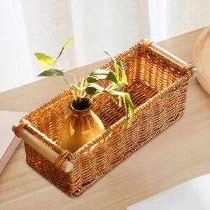 IEUDNS Imitation Rattan Storage Basket Woven Baskets Long Narrow Organizer Decorative for Organizing for Bar Coffee Table Bedroom, S