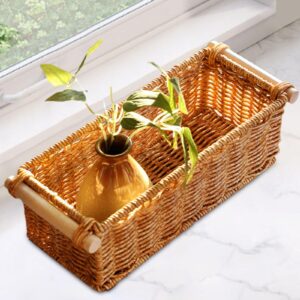 IEUDNS Imitation Rattan Storage Basket Woven Baskets Long Narrow Organizer Decorative for Organizing for Bar Coffee Table Bedroom, S