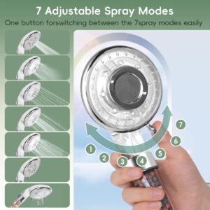 Filtered Shower Head with Handheld, High Pressure 7 Spray Mode Shower Head with Filter for Hard Water, Detachable Water Saving Spray Handheld Showerheads with 59“ Hose for Dry Skin & Hair, Chrome