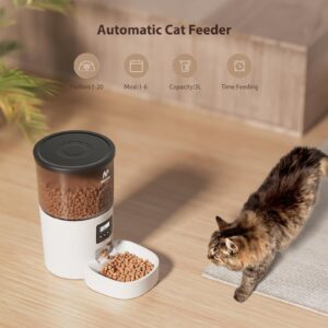 IMIPAW Automatic Cat Feeder and Water Fountain, Timed Pet Dry Food Dispenser, Programmable Portion Control, 1-6 Meals Per Day, Cat Fountains for Drinking with Filter, Small Pets (3L Combo)