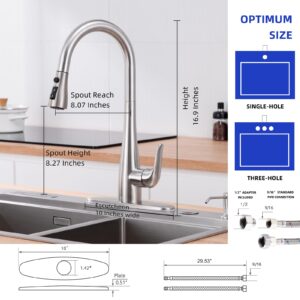 HGHGK Kitchen Faucet with Soap Dispenser and Pull Down Sprayer - Stainless Steel Single Handle Kitchen Sink Faucet, 1 or 3 Hole Design for Modern Farmhouse Kitchens, Rv, and Bar Sinks(Brushed Nickel)