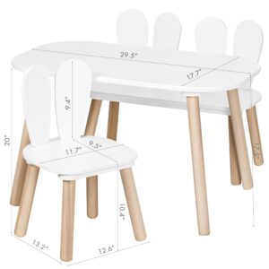 UTEX Kids Table and Chair Set, Toddler Table with Bunny Chair and Bench, 3 Pieces Wooden Children Table for Kids Room, Classroom, Nursery, White