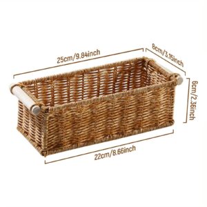 IEUDNS Imitation Rattan Storage Basket Woven Baskets Long Narrow Organizer Decorative for Organizing for Bar Coffee Table Bedroom, S