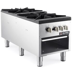 wilprep commercial gas range, 2 burner gas stove with total 160,000 btu, 53" natural gas range with propane conversion kit grates, stainless steel gas range stove for restaurant kitchen