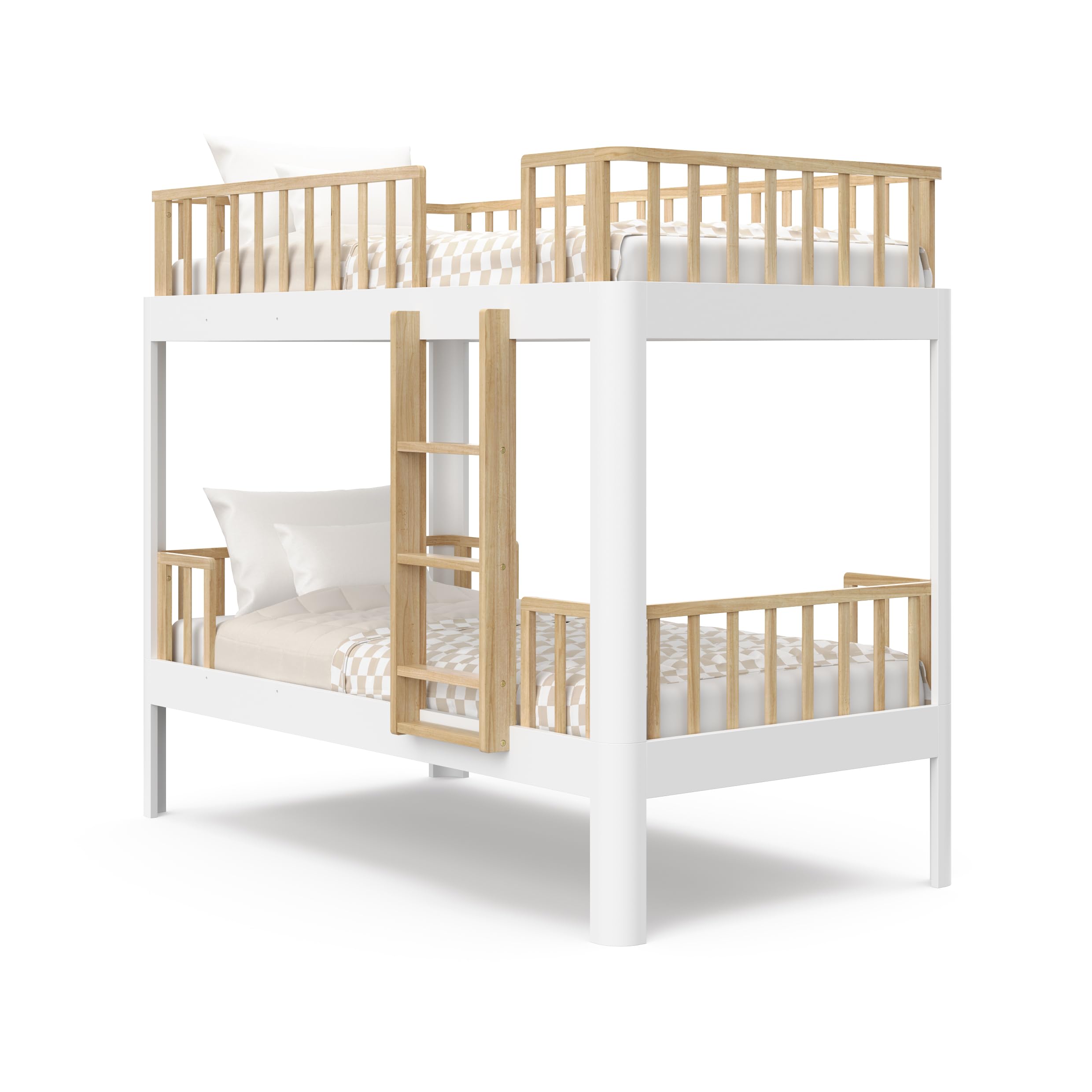 Storkcraft Next Santos Twin-Over-Twin 5-in-1 Convertible Bunk Bed (White with Natural) – GREENGUARD Gold Certified, Converts to Loft Bed and Twin Beds, Modern Style for Kids Room