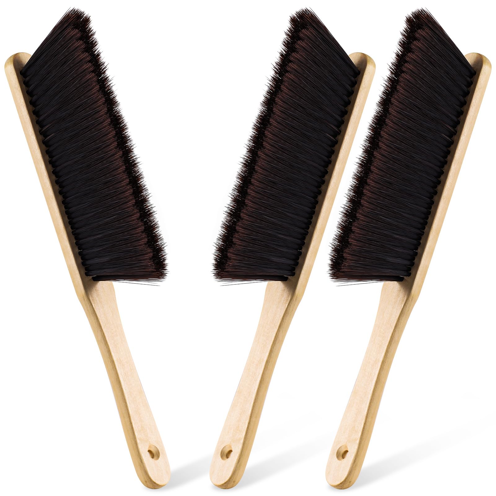 3 Pcs Wooden Hand Broom Set Counter Duster Dusting Bench Brushes Long Soft Bristles Handle Detail Brushes for Fireplace Car Home Bed Sofa Clothes Workshop Woodworking Hearth Rug Cleaning(3 Pcs C)