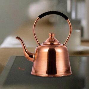 Fenteer Elegant Copper Tea Kettle with Ergonomic Handle, Pure Copper Teapot for Water Tea Coffee Fast Boiling, Large capacity Tea Kettle for Home Office Outdoor Gas and Induction Stovetop, 2L