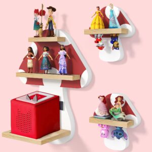 yemnmfh set of 3 magnetic wall shelf for toniebox, charging station storage, cute display shelves wall mounted for tonie figures, unique tonie shelf for children to play and collect - mushroom