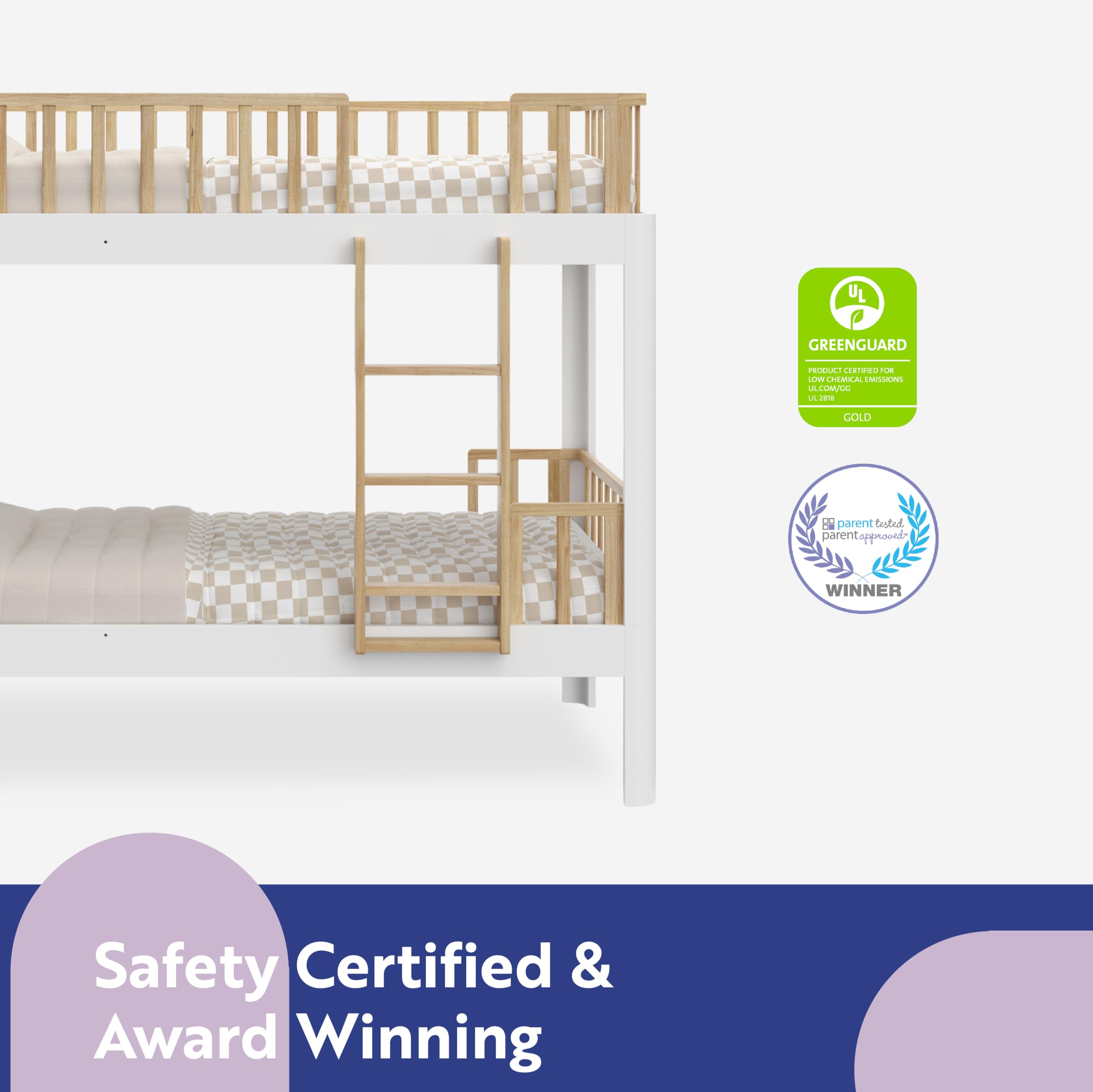 Storkcraft Next Santos Twin-Over-Twin 5-in-1 Convertible Bunk Bed (White with Natural) – GREENGUARD Gold Certified, Converts to Loft Bed and Twin Beds, Modern Style for Kids Room