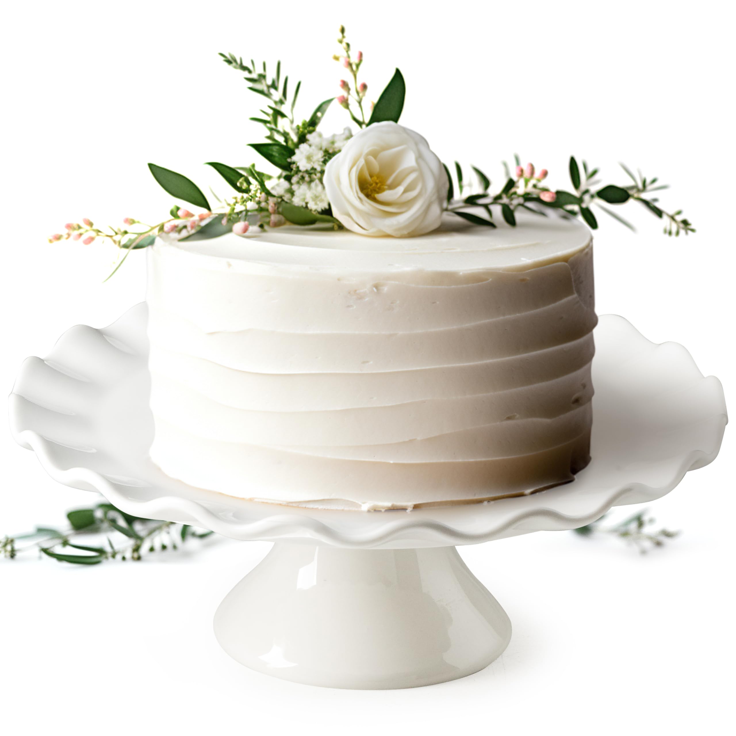 YHOJOY White Cake Stand, 10 Inch Wedding Cake Stands for Party, Round Dessert Stand, Ceramic Cake Plate Cupcake Stand for Dessert Table Display, Ruffle Trim