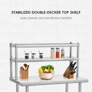 36 x 24 Inches Stainless Steel Work Table with Overshelves, NSF Heavy Duty Commercial Food Prep Worktable with Adjustable Shelf & Hooks for Kitchen Prep Work