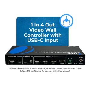 OREI 4K 2x2 HDMI or USB-C Video Wall Controller Processor Display Upto 4K 60hz 2x1, 1x2, 1x3, 1x4 Supports 180 Degree Rotate RS-232 Audio Extraction