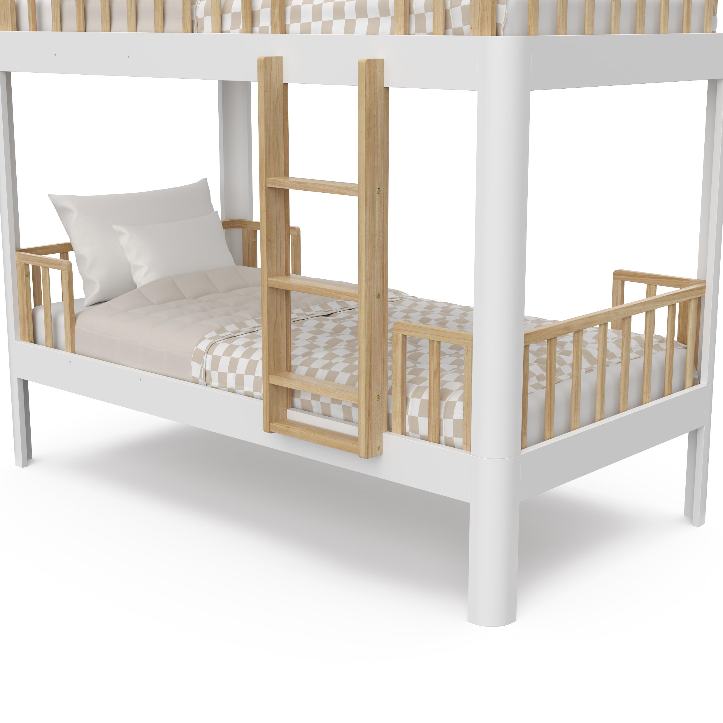 Storkcraft Next Santos Twin-Over-Twin 5-in-1 Convertible Bunk Bed (White with Natural) – GREENGUARD Gold Certified, Converts to Loft Bed and Twin Beds, Modern Style for Kids Room