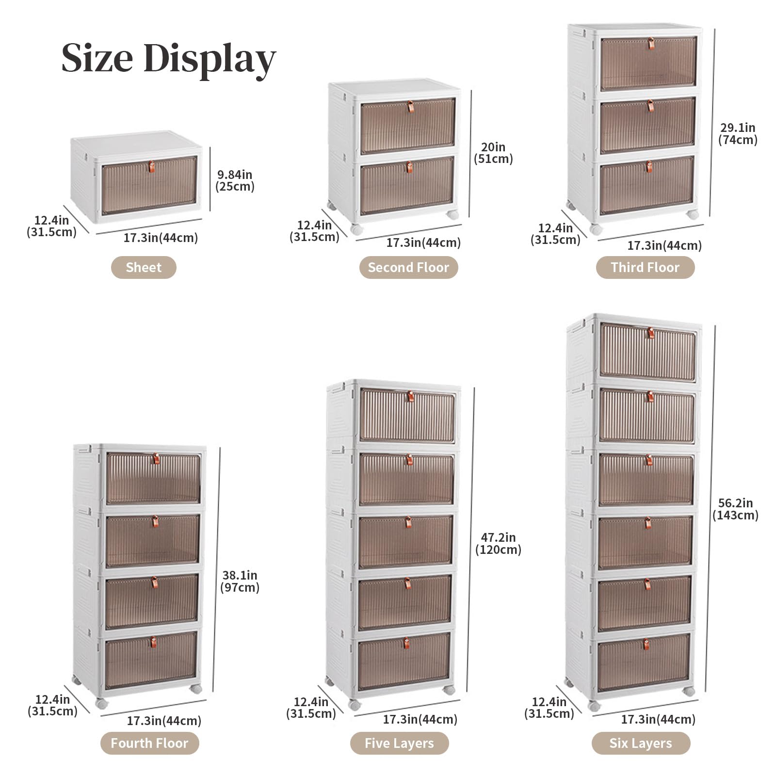 YYW-4 Tier Collapsible Storage Bins with Wheels and Lid - 23QT Stackable Closet Organizers, Foldable Plastic Containers (High yabai large four layers 44 * 31.5 * 97 with pulley)