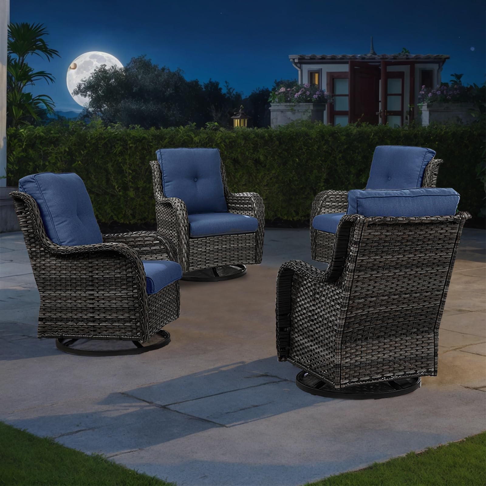 Wicker Patio Furniture Set- 4 Pieces Swivel Patio Chairs,PE Rattan Outdoor Rocking Chairs Porch Furniture for Garden Deck