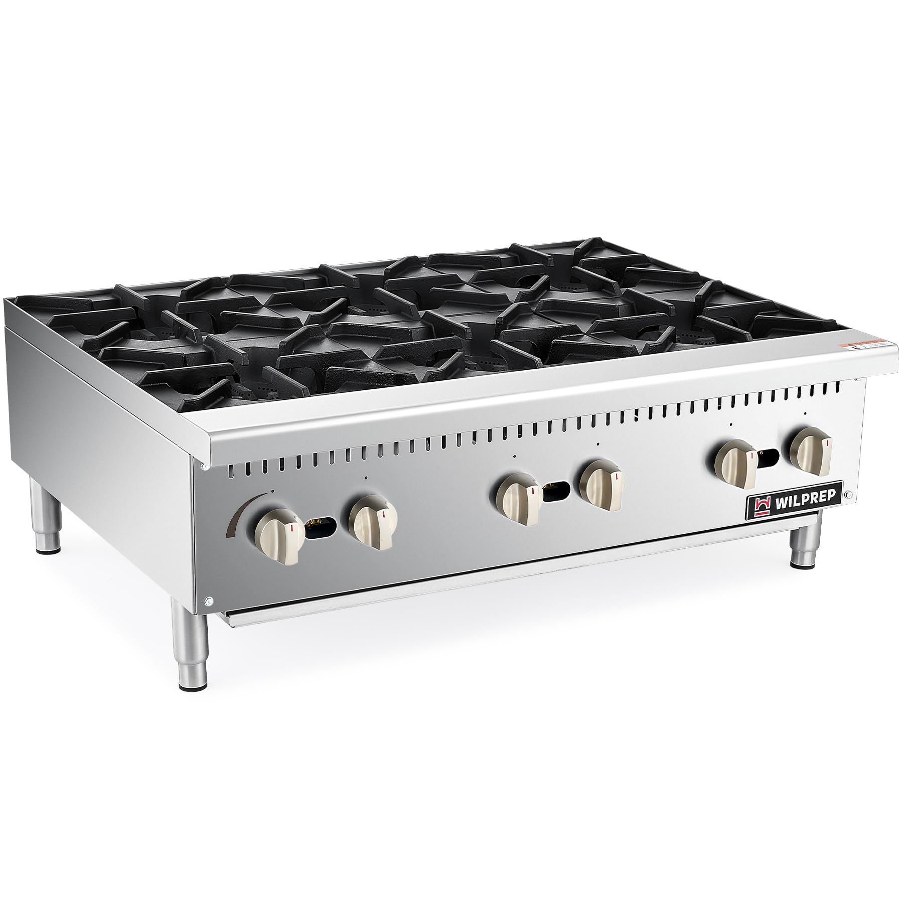 WILPREP Countertop Gas Range, 6 Burner Commercial Hot Plate with Total 150000 BTU, 36" Natural Gas Range with Propane Conversion Kit Grates, Stainless Steel Gas Stove for Restaurant Kitchen