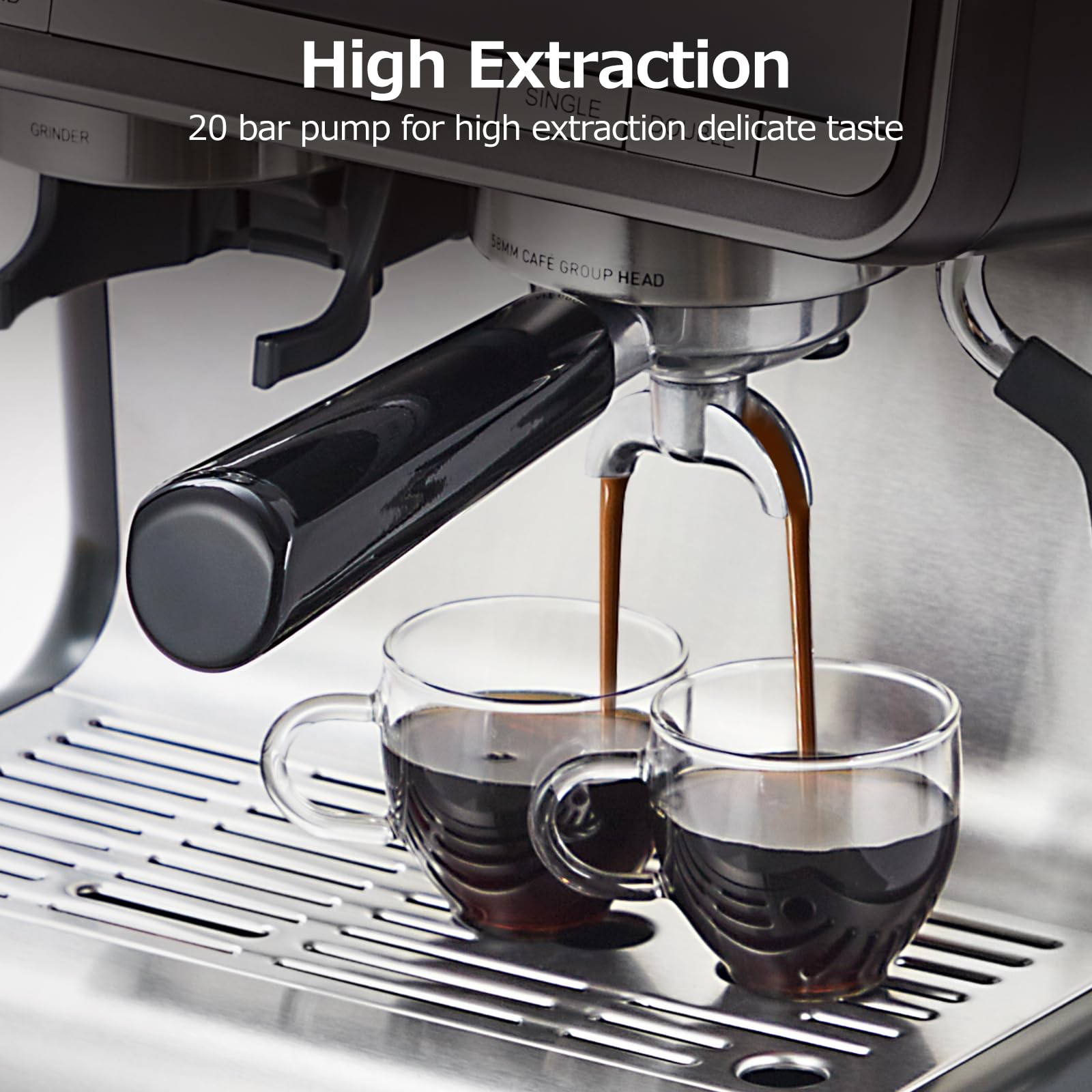 Espresso Machine, 20 Bar Coffee Maker with Milk Frother Steam Wand, Semi-Automatic Coffee Machine for Cappuccino, Latte, Fast Heating, Stainless Steel