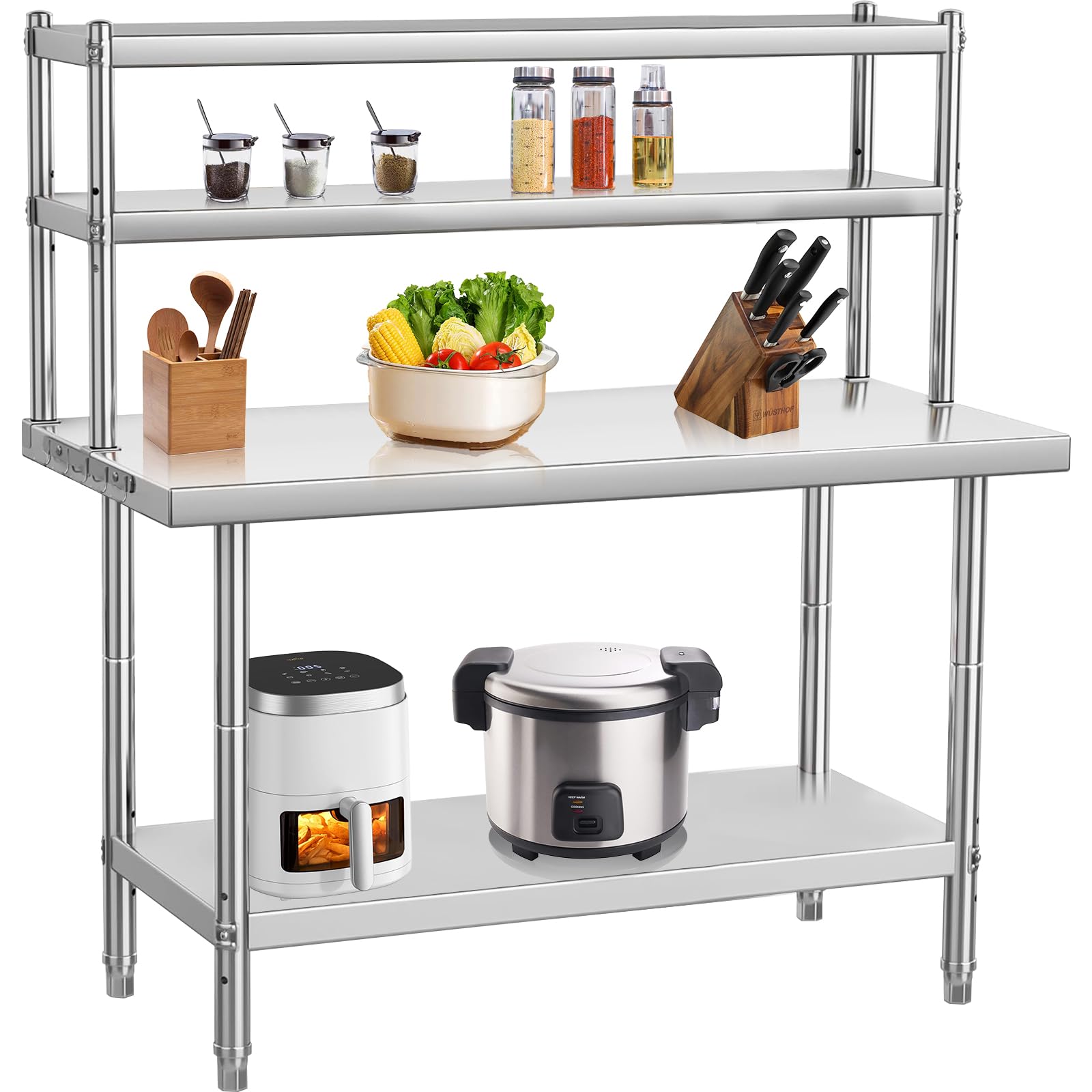 36 x 24 Inches Stainless Steel Work Table with Overshelves, NSF Heavy Duty Commercial Food Prep Worktable with Adjustable Shelf & Hooks for Kitchen Prep Work