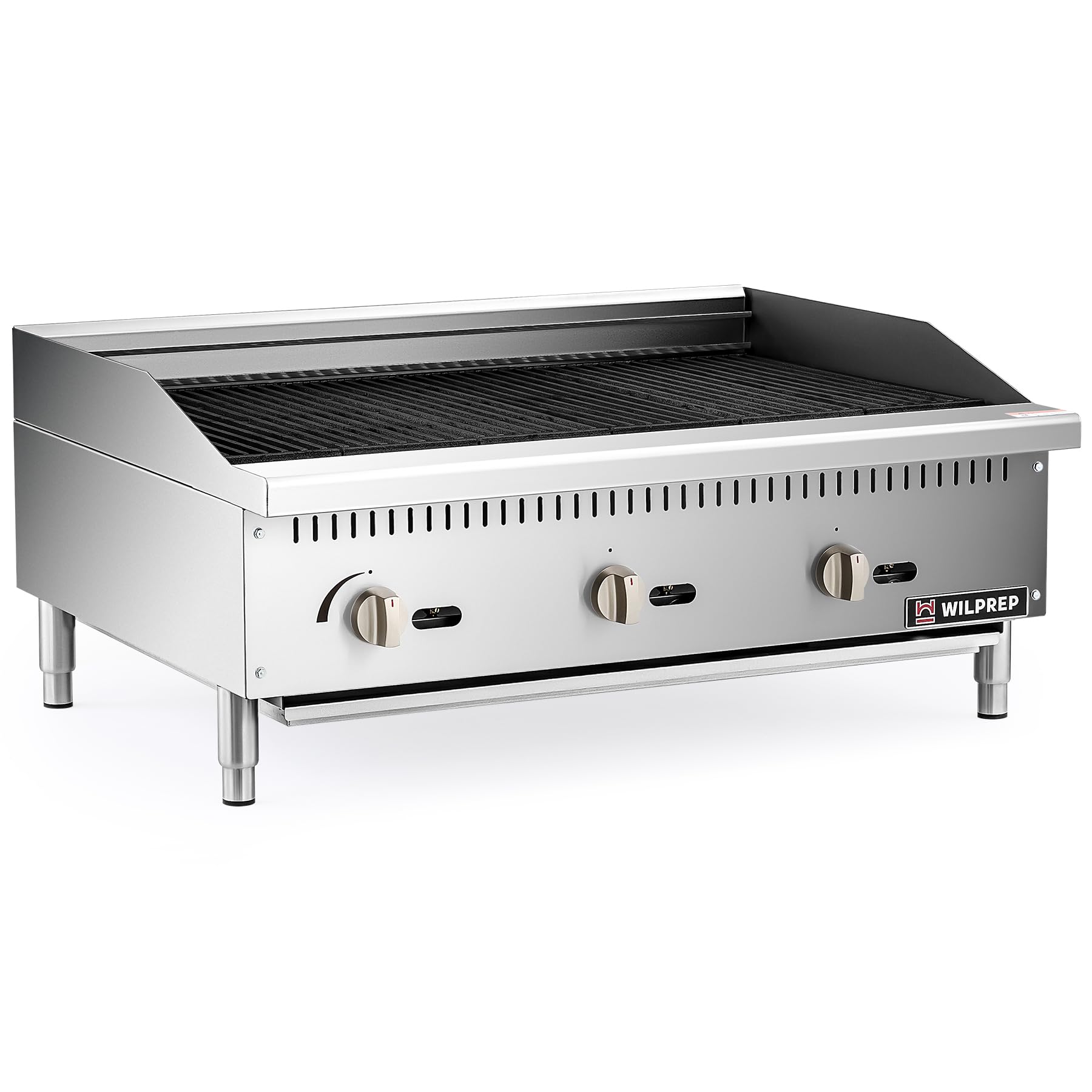 WILPREP Gas Countertop Radiant Charbroiler, 36 in Commercial Radiant Charbroiler with 3 35000 BTU U-Shaped Burners & 6 Cast Iron Grates, NG LPG Compatible Gas Charbroiler for Home Commercial Kitchen