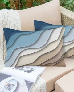 muswedsep blue stripe outdoor pillow covers pack of 2,ocean beach modern geometric waterproof throw pillow cover,brown gradient water ripple decorative cushion case for patio garden couch sofa