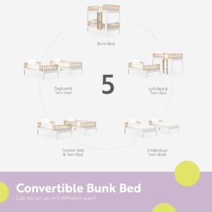 Storkcraft Next Santos Twin-Over-Twin 5-in-1 Convertible Bunk Bed (White with Natural) – GREENGUARD Gold Certified, Converts to Loft Bed and Twin Beds, Modern Style for Kids Room