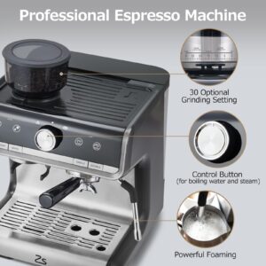 Espresso Machine, 20 Bar Coffee Maker with Milk Frother Steam Wand, Semi-Automatic Coffee Machine for Cappuccino, Latte, Fast Heating, Stainless Steel