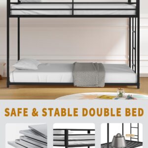 Twin Over Twin Bunk Bed - LifeSky Metal Low Profile Bunkbed with Side Ladder Black