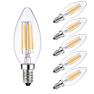 sunaiony e14 light bulb 40 watt equivalent dimmable candle bulb 2700k warm white, candelabra led e14 european light bulbs, 6 pack