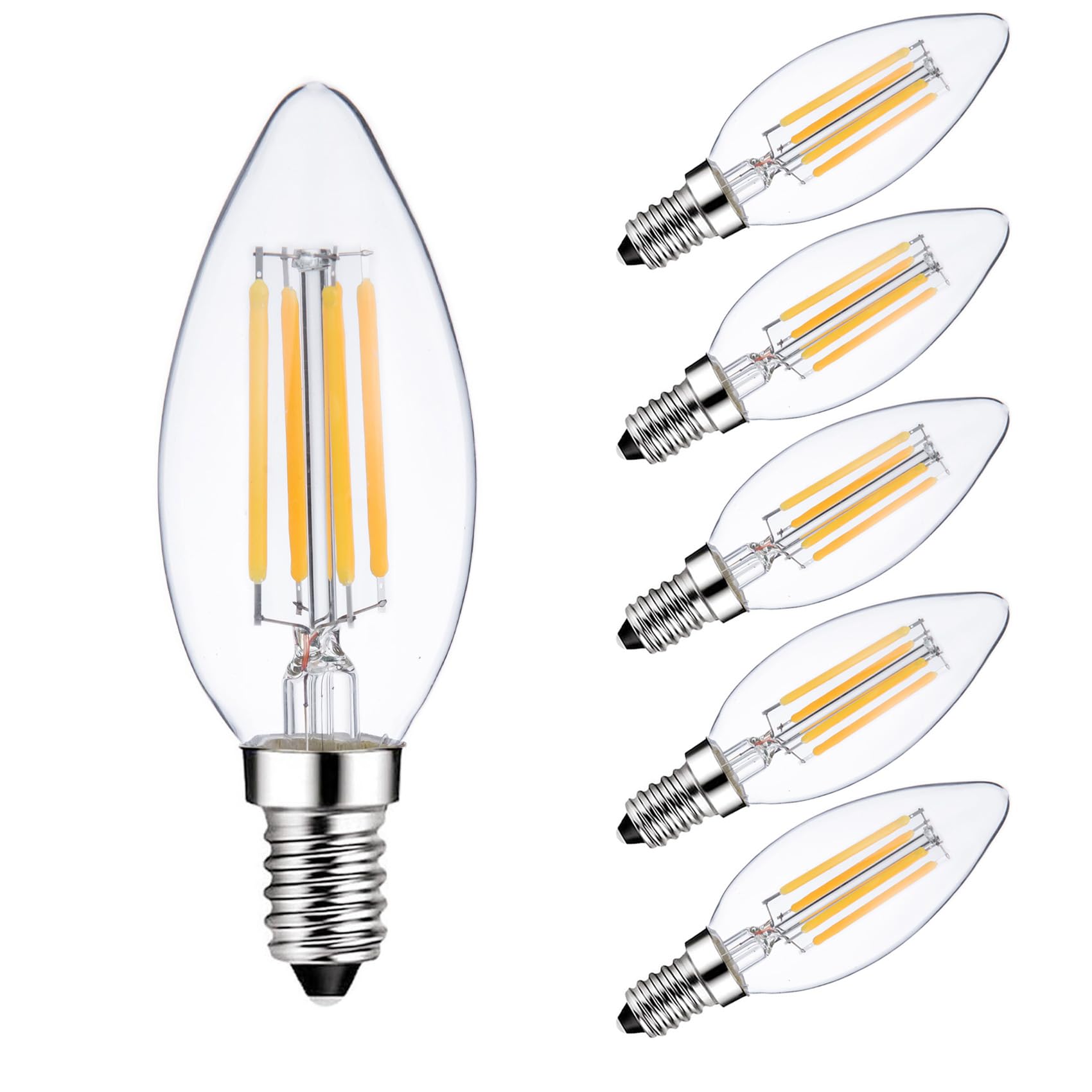 Sunaiony E14 Light Bulb 40 Watt Equivalent Dimmable Candle Bulb 2700K Warm White, Candelabra LED E14 European Light Bulbs, 6 Pack