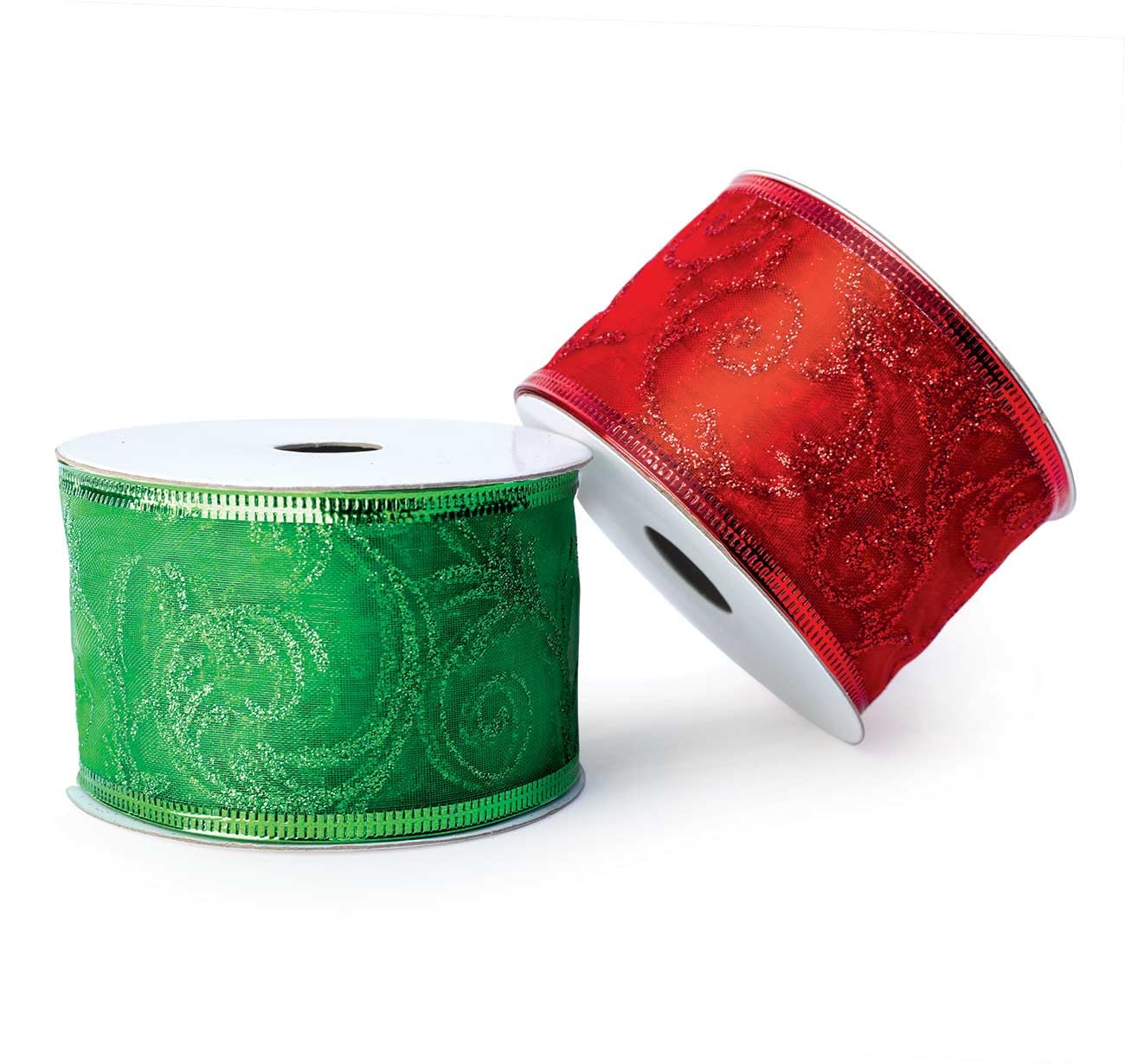 Christmas Ribbon for Gift Wrapping Red Wired Ribbons Green Sheer Wire Organza Set Present Wrap Around, Xmas Tree Decor Crafts Floral Arrangement Supplies & Decoration 30 Yards x 2 in Wide Each