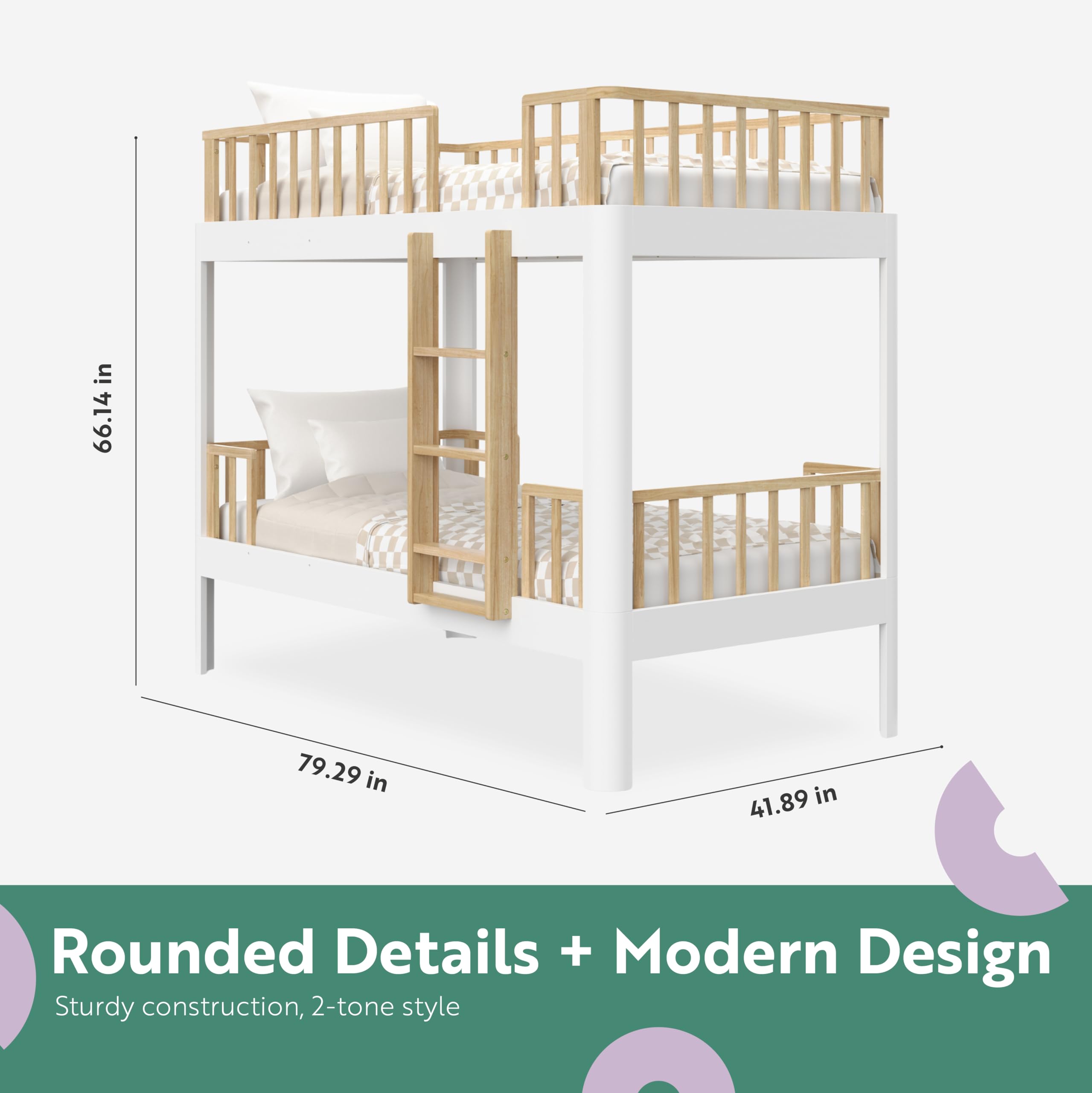 Storkcraft Next Santos Twin-Over-Twin 5-in-1 Convertible Bunk Bed (White with Natural) – GREENGUARD Gold Certified, Converts to Loft Bed and Twin Beds, Modern Style for Kids Room