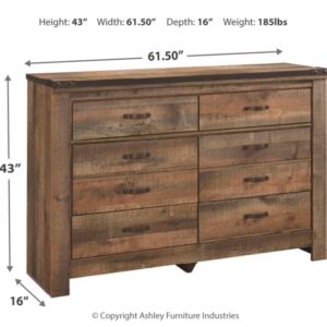 Signature Design by Ashley Trinell Rustic 6 Drawer Dresser with Safety Stop for Bedroom, Dark Brown