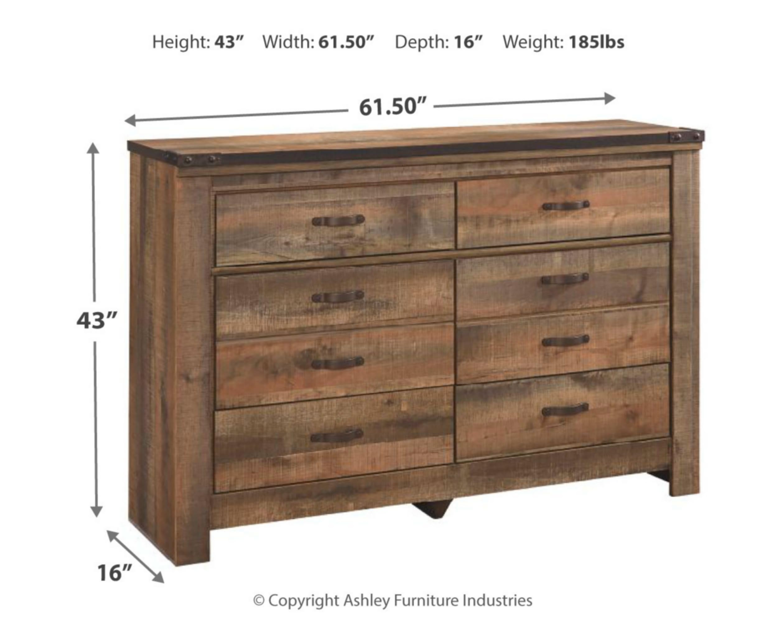 Signature Design by Ashley Trinell Rustic 6 Drawer Dresser with Safety Stop for Bedroom, Dark Brown