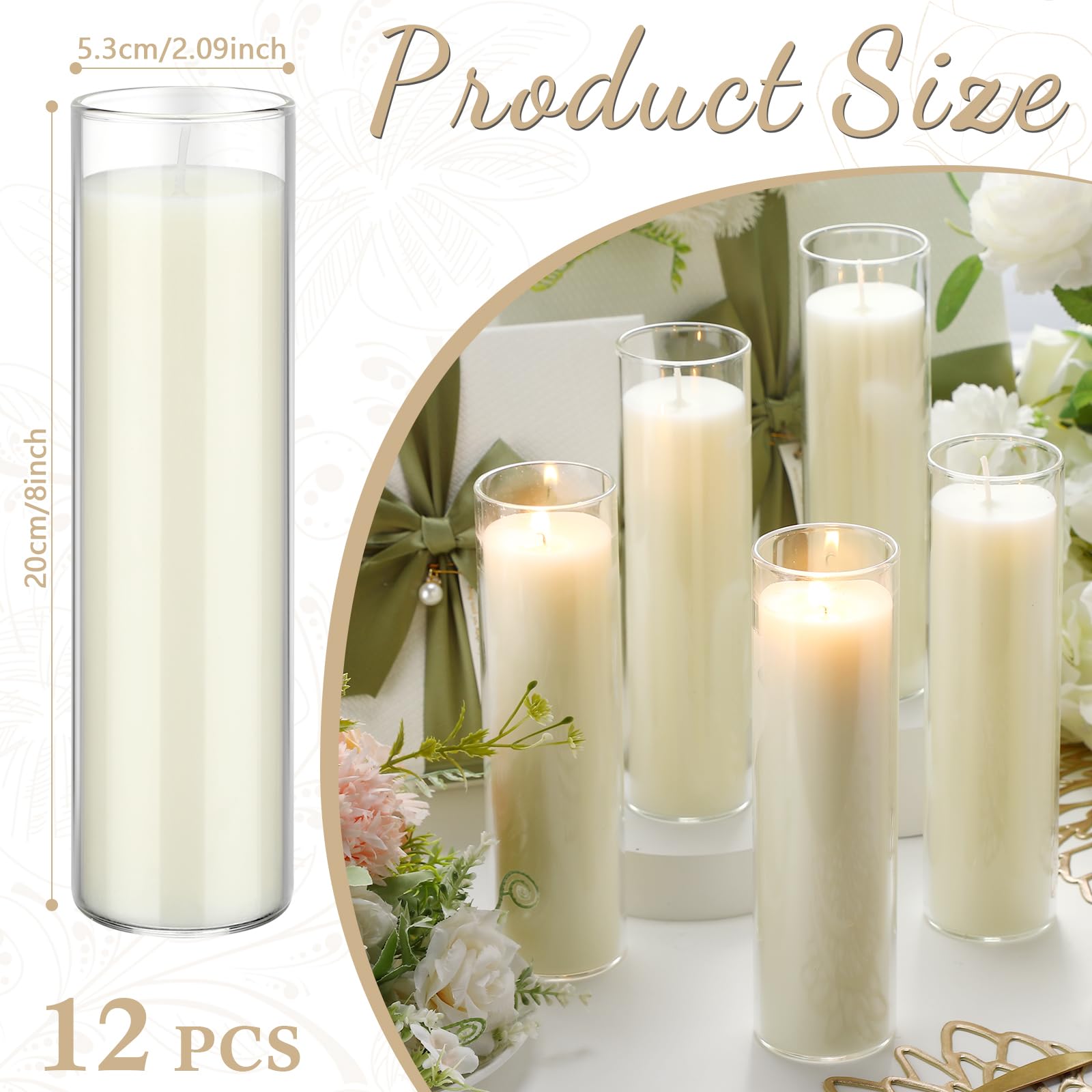 FoldTier 12 Pcs White Devotional Candles in Glass 2 x 8 Inches Catholic Candles Soy Wax Votive Prayer Candles Long Burning Religious Candles for Christmas Sanctuary Vigils Blessing Church Meditation