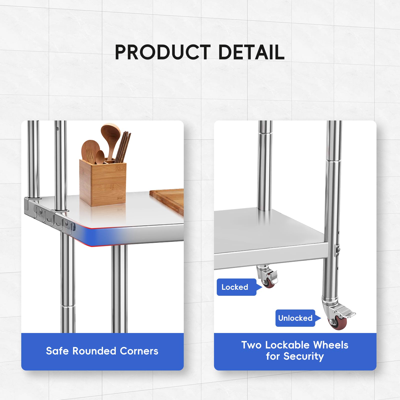 36 x 24 Inches Stainless Steel Work Table with Overshelves, NSF Heavy Duty Commercial Food Prep Worktable with Adjustable Shelf & Hooks for Kitchen Prep Work