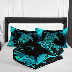 Nttopship Blue and Black Sea Turtles Comforter Sets Twin Size， Bedding Sets for Kids,Oceans and Starfish Comforter Sets All Season 1 Comforter and 2 Pillowcases