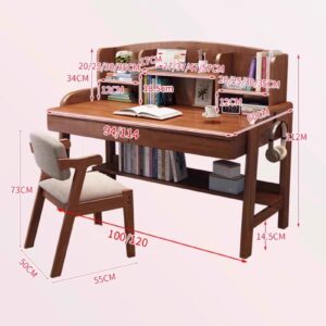 Solid Wood Desk Kids Desks with Drawers and Bookshelf, Height-Adjustable Desk Suit for All Ages, Learning Computer Workstation Writing Desk with Hooks, Study Home Office Desk ( Color : White with chai