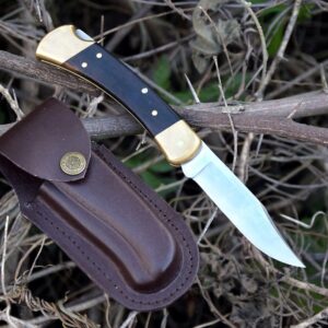 Custom Handmade Leather Genuine Vertical and Horizontal Sheath Folding Pocket Knife Buck 110