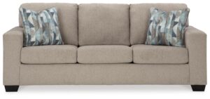 signature design by ashley deltona contemporary sofa with 2 accent pillows, beige