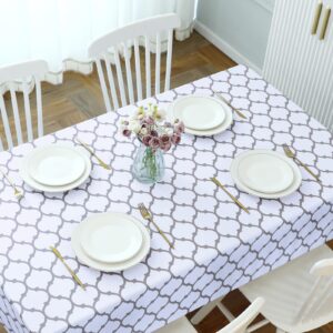 Romanstile Rectangle Plastic Tablecloth, 100% Waterproof Oil-Proof Checkered PVC Table Cloth, Heavy Duty Vinyl Table Cover for Dining, Camping, Picnic, Outdoor - 54 x 120 Inch, Moroco White