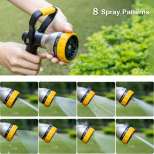 FANHAO Heavy Duty Fireman's Hose Nozzle, Metal Water Nozzle with 8 Spray Patterns，High Pressure Garden Hose Sprayer with Lever Control and Non-Slip Grip to Water Plants & Lawns, Wash Cars & Clean