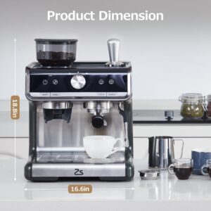 Espresso Machine, 20 Bar Coffee Maker with Milk Frother Steam Wand, Semi-Automatic Coffee Machine for Cappuccino, Latte, Fast Heating, Stainless Steel