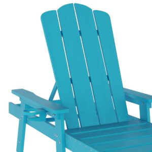 Flash Furniture Sonora Adjustable Adirondack Lounger with Cup Holder, Commercial Grade All-Weather-Weather Indoor/Outdoor Recycled HDPE Lounge Chair, Blue