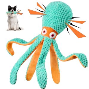 wigglo dogs plush toys, squeaky octopus dog stuffed toys, durable dog chew toys for puppy small medium large boredom dogs interactive, tug-of-war, stimulating, teething (green)