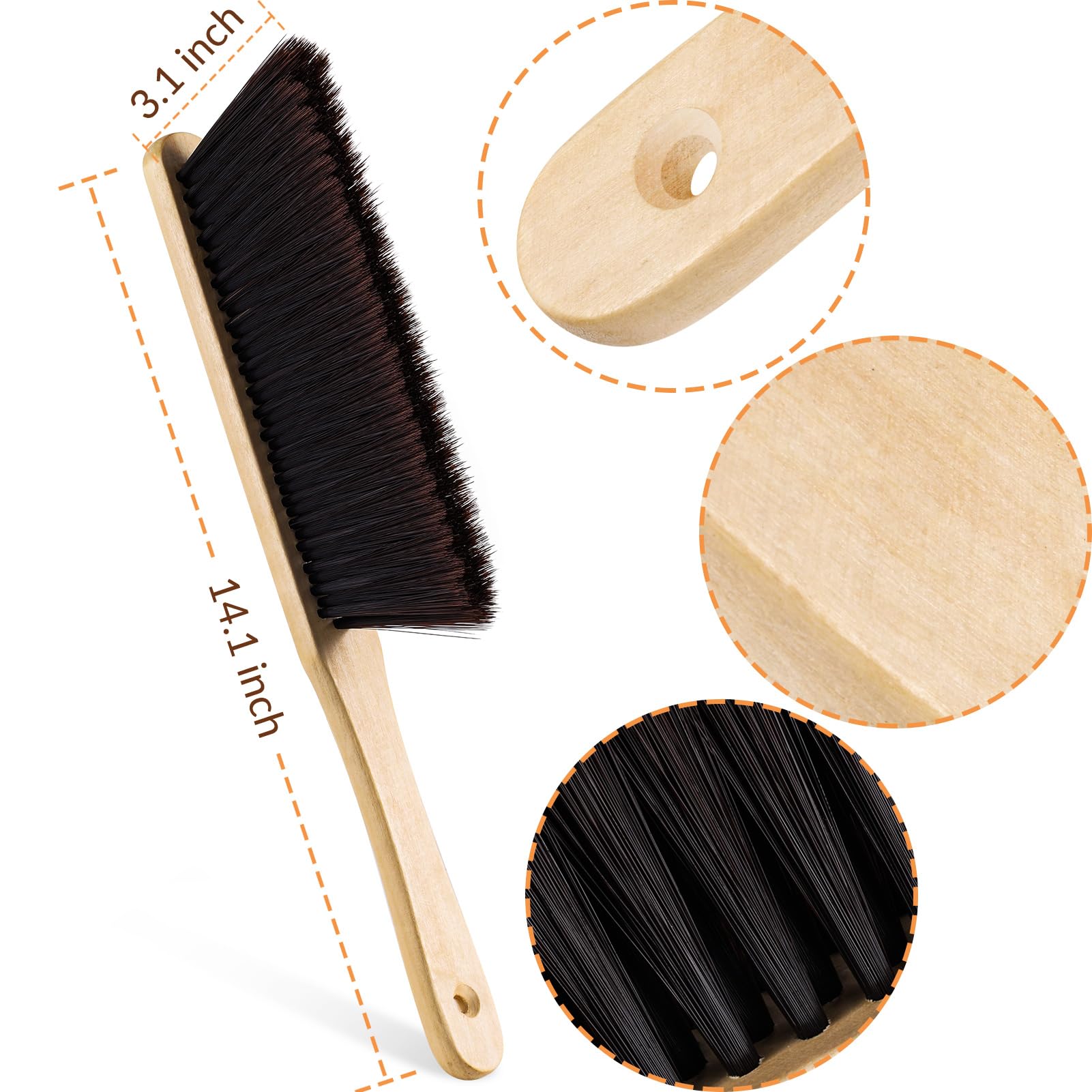 3 Pcs Wooden Hand Broom Set Counter Duster Dusting Bench Brushes Long Soft Bristles Handle Detail Brushes for Fireplace Car Home Bed Sofa Clothes Workshop Woodworking Hearth Rug Cleaning(3 Pcs C)