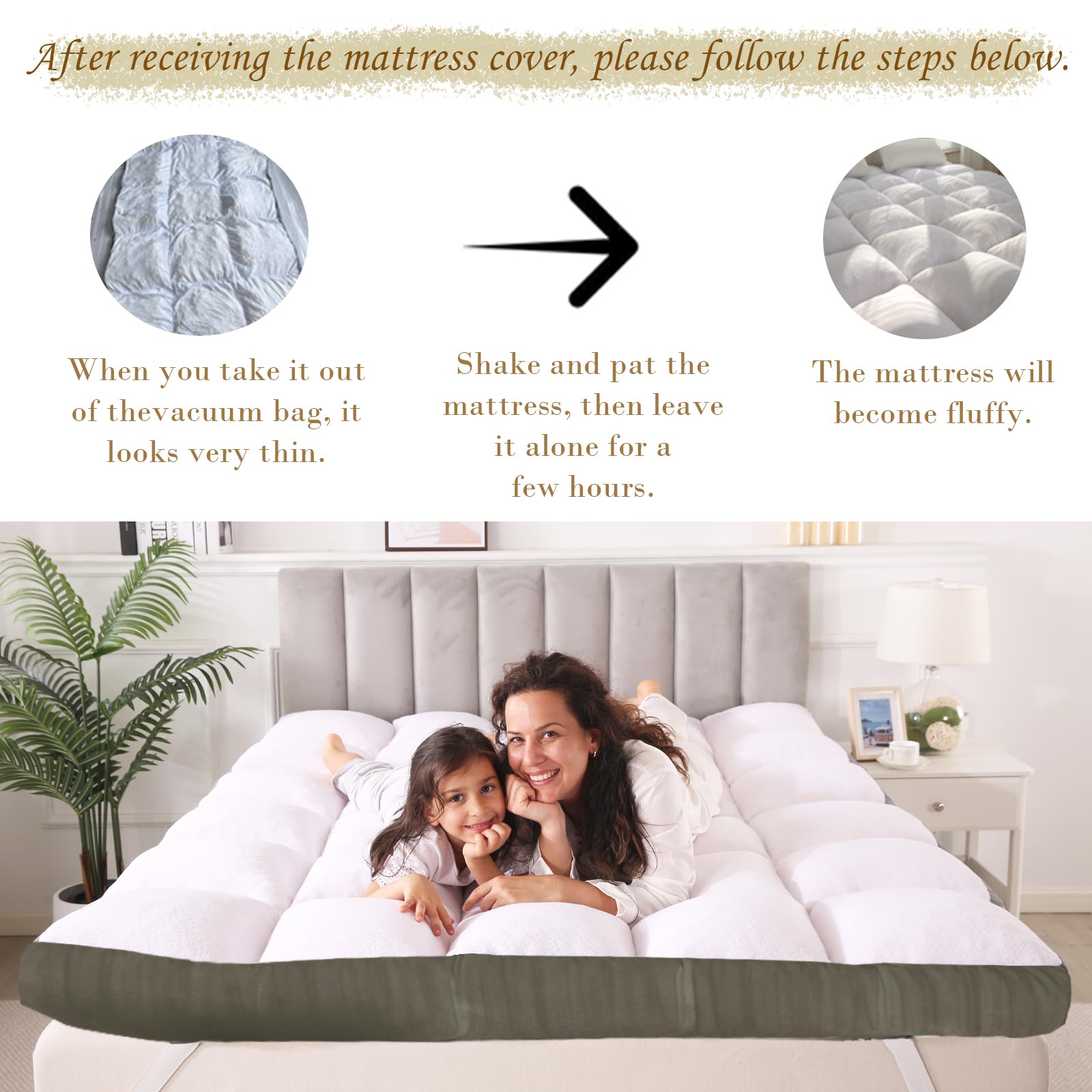 WhatsBedding 3 Inch Memory Foam Mattress Topper Queen Size Memory Foam Filled Warming Cooling Fluffy & Soft 100% Air Fabirc Top Pillow Top, Anti-Slip Bottom, 4 Elastic Straps, 80x60x3 Inch, Queen