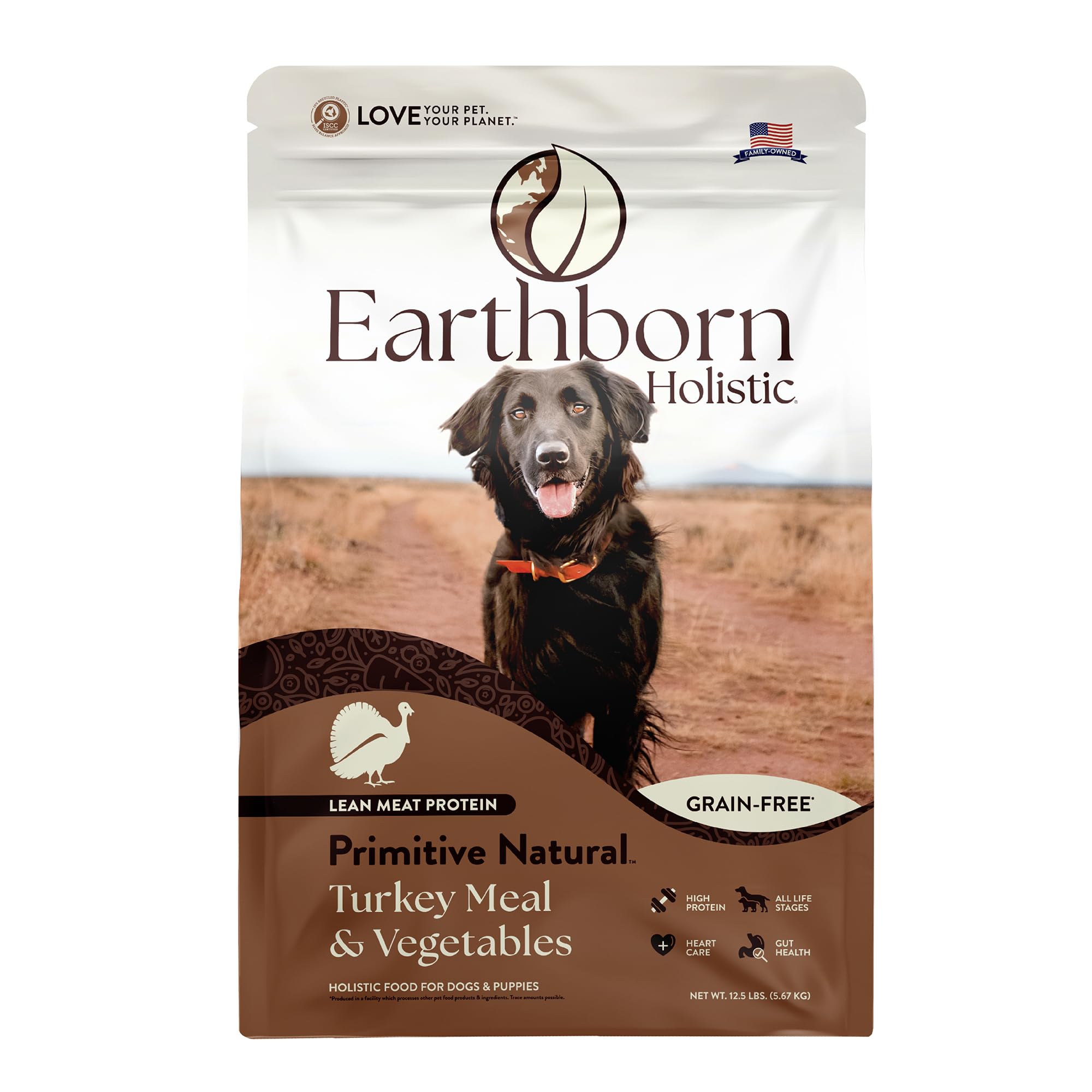 Earthborn Holistic Primitive Natural Turkey Meal & Vegetables Grain-Free High Protein Dry Food for Dogs & Puppies (12.5 lb. Bag)