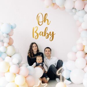 Oh Baby Decal Sign for Backdrop Gold Large Baby in Bloom Baby Shower Decorations Neutral Gender Reveal Decor with Transfer Paper